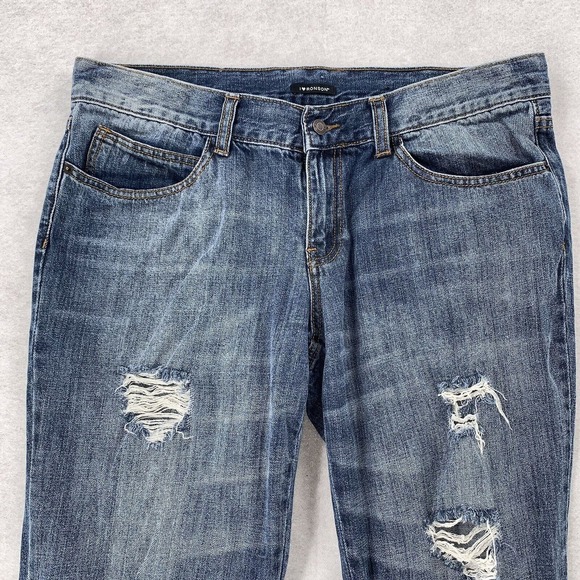 Womens I Love Ronson Medium Wash Bootcut Distressed Cropped Denim Jeans Size 10 - Picture 3 of 10